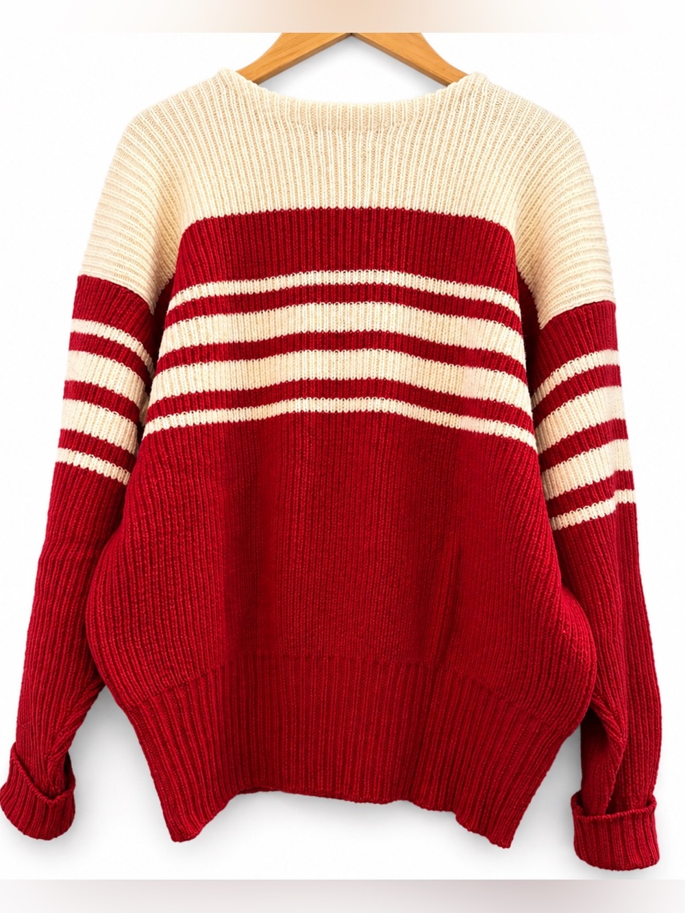 Preppy Vintage Polo RL Lambswool Red Stripe Sweater XL | Coastal Academia